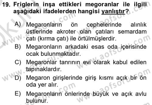 Anadolu Arkeolojisi Dersi 2024 - 2025 Yılı Yaz Okulu Sınav Soruları 19. Soru