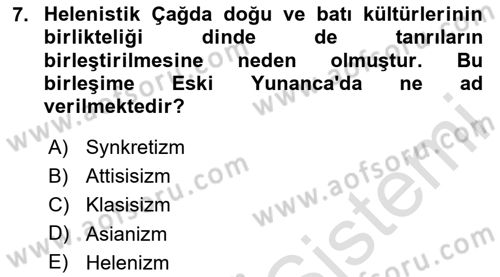 Anadolu Arkeolojisi Dersi 2024 - 2025 Yılı Yaz Okulu Sınav Soruları 7. Soru