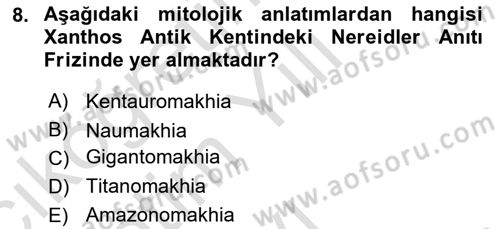 Anadolu Arkeolojisi Dersi 2024 - 2025 Yılı Yaz Okulu Sınav Soruları 8. Soru
