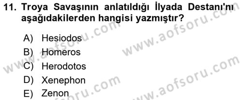 Anadolu Arkeolojisi Dersi 2025 - 2026 Yılı (Vize) Ara Sınav Soruları 11. Soru