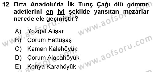 Anadolu Arkeolojisi Dersi 2025 - 2026 Yılı (Vize) Ara Sınav Soruları 12. Soru