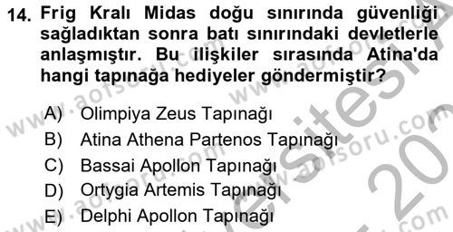 Anadolu Arkeolojisi Dersi 2025 - 2026 Yılı (Vize) Ara Sınav Soruları 14. Soru
