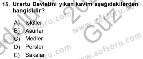 Anadolu Arkeolojisi Dersi 2025 - 2026 Yılı (Vize) Ara Sınav Soruları 15. Soru