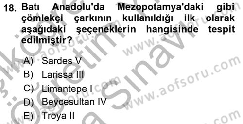 Anadolu Arkeolojisi Dersi 2025 - 2026 Yılı (Vize) Ara Sınav Soruları 18. Soru