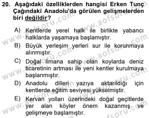 Anadolu Arkeolojisi Dersi 2025 - 2026 Yılı (Vize) Ara Sınav Soruları 20. Soru