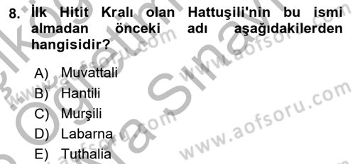 Anadolu Arkeolojisi Dersi 2025 - 2026 Yılı (Vize) Ara Sınav Soruları 8. Soru