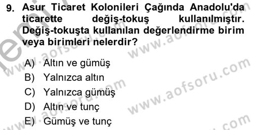 Anadolu Arkeolojisi Dersi 2025 - 2026 Yılı (Vize) Ara Sınav Soruları 9. Soru