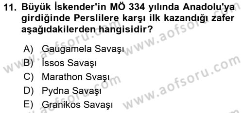 Anadolu Arkeolojisi Dersi 2025 - 2026 Yılı (Final) Dönem Sonu Sınav Soruları 11. Soru