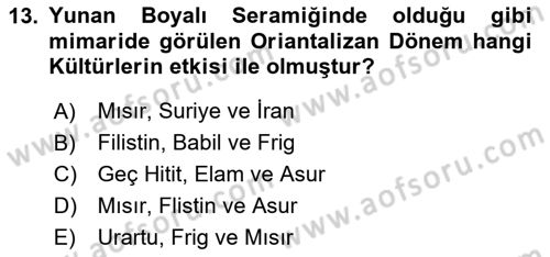 Anadolu Arkeolojisi Dersi 2025 - 2026 Yılı (Final) Dönem Sonu Sınav Soruları 13. Soru
