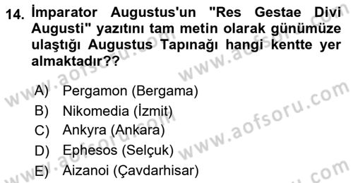 Anadolu Arkeolojisi Dersi 2025 - 2026 Yılı (Final) Dönem Sonu Sınav Soruları 14. Soru