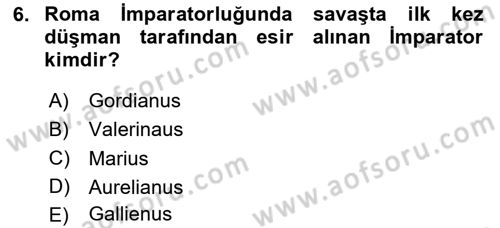 Anadolu Arkeolojisi Dersi 2025 - 2026 Yılı (Final) Dönem Sonu Sınav Soruları 6. Soru
