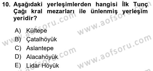 Anadolu Arkeolojisi Dersi 2025 - 2026 Yılı Yaz Okulu Sınav Soruları 10. Soru