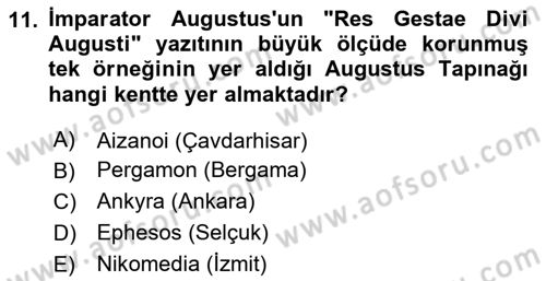 Anadolu Arkeolojisi Dersi 2025 - 2026 Yılı Yaz Okulu Sınav Soruları 11. Soru