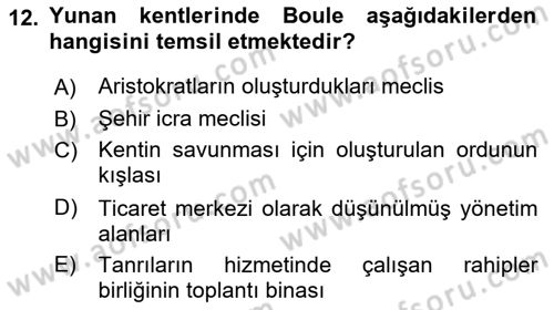 Anadolu Arkeolojisi Dersi 2025 - 2026 Yılı Yaz Okulu Sınav Soruları 12. Soru