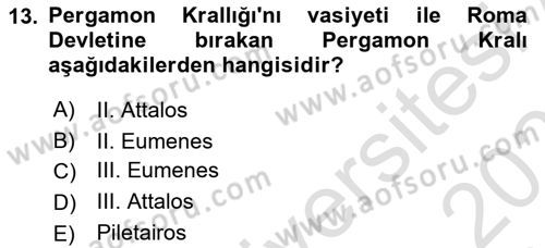 Anadolu Arkeolojisi Dersi 2025 - 2026 Yılı Yaz Okulu Sınav Soruları 13. Soru