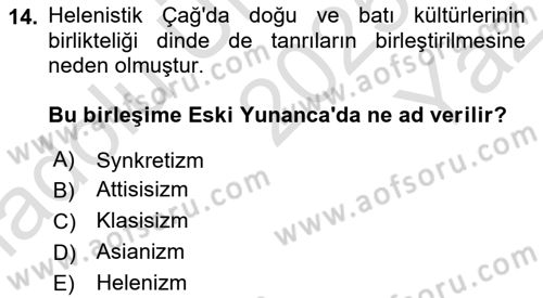 Anadolu Arkeolojisi Dersi 2025 - 2026 Yılı Yaz Okulu Sınav Soruları 14. Soru
