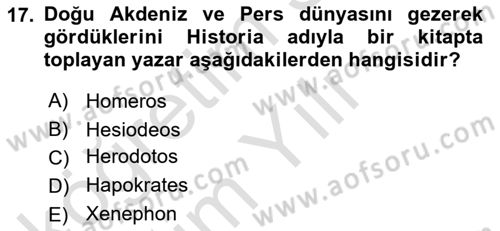 Anadolu Arkeolojisi Dersi 2025 - 2026 Yılı Yaz Okulu Sınav Soruları 17. Soru