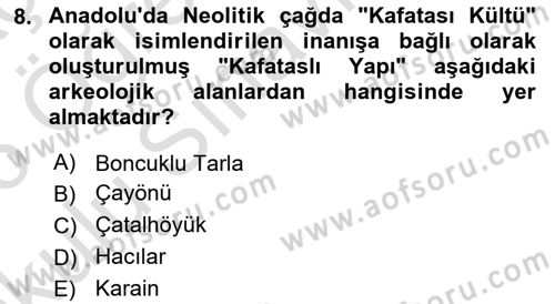 Anadolu Arkeolojisi Dersi 2025 - 2026 Yılı Yaz Okulu Sınav Soruları 8. Soru