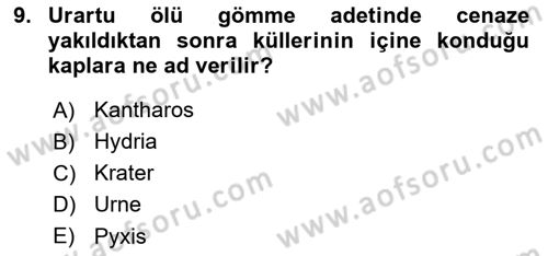 Anadolu Arkeolojisi Dersi 2025 - 2026 Yılı Yaz Okulu Sınav Soruları 9. Soru