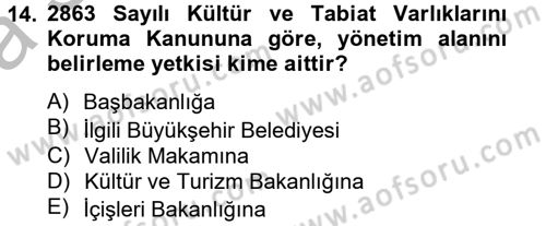 Arkeolojik Alan Yönetimi Dersi 2012 - 2013 Yılı (Vize) Ara Sınav Soruları 14. Soru
