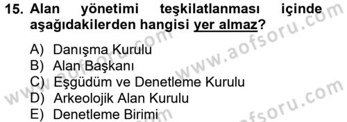 Arkeolojik Alan Yönetimi Dersi 2012 - 2013 Yılı (Vize) Ara Sınav Soruları 15. Soru