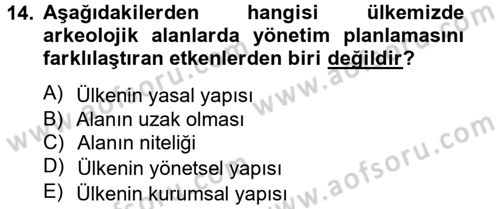 Arkeolojik Alan Yönetimi Dersi 2012 - 2013 Yılı (Final) Dönem Sonu Sınav Soruları 14. Soru