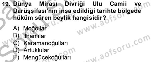 Arkeolojik Alan Yönetimi Dersi 2012 - 2013 Yılı (Final) Dönem Sonu Sınav Soruları 19. Soru