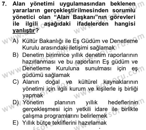 Arkeolojik Alan Yönetimi Dersi 2012 - 2013 Yılı (Final) Dönem Sonu Sınav Soruları 7. Soru