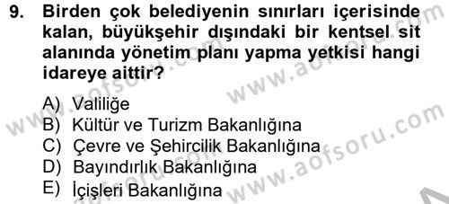 Arkeolojik Alan Yönetimi Dersi 2012 - 2013 Yılı (Final) Dönem Sonu Sınav Soruları 9. Soru
