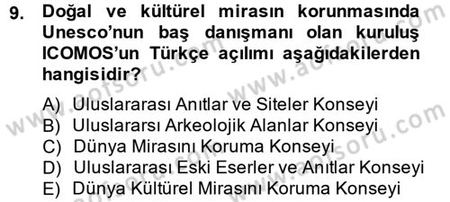 Arkeolojik Alan Yönetimi Dersi 2013 - 2014 Yılı (Vize) Ara Sınav Soruları 9. Soru