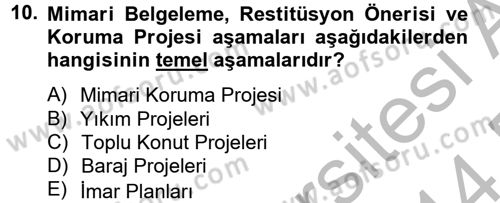 Arkeolojik Alan Yönetimi Dersi 2013 - 2014 Yılı (Final) Dönem Sonu Sınav Soruları 10. Soru