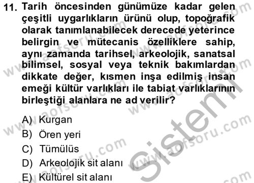 Arkeolojik Alan Yönetimi Dersi 2014 - 2015 Yılı (Vize) Ara Sınav Soruları 11. Soru