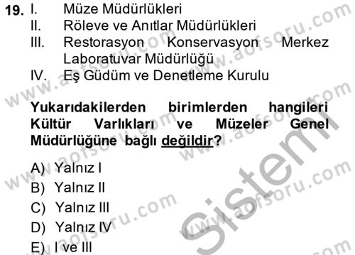 Arkeolojik Alan Yönetimi Dersi 2014 - 2015 Yılı (Vize) Ara Sınav Soruları 19. Soru