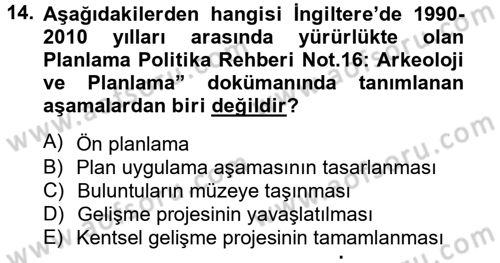 Arkeolojik Alan Yönetimi Dersi 2014 - 2015 Yılı (Final) Dönem Sonu Sınav Soruları 14. Soru