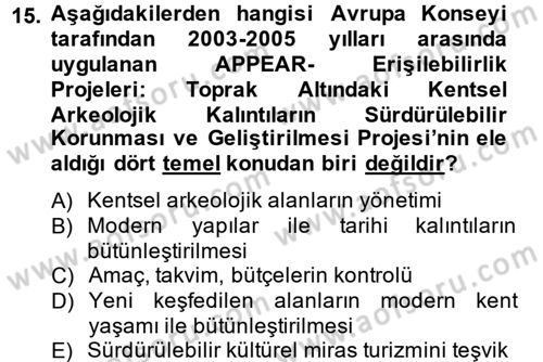 Arkeolojik Alan Yönetimi Dersi 2014 - 2015 Yılı (Final) Dönem Sonu Sınav Soruları 15. Soru