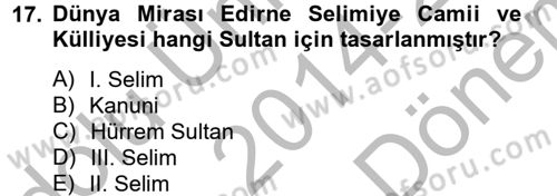 Arkeolojik Alan Yönetimi Dersi 2014 - 2015 Yılı (Final) Dönem Sonu Sınav Soruları 17. Soru