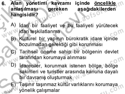 Arkeolojik Alan Yönetimi Dersi 2014 - 2015 Yılı (Final) Dönem Sonu Sınav Soruları 6. Soru