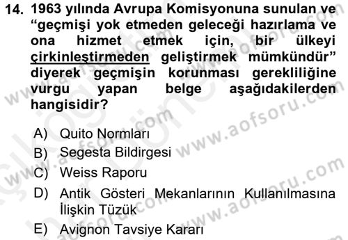 Arkeolojik Alan Yönetimi Dersi 2015 - 2016 Yılı (Vize) Ara Sınav Soruları 14. Soru