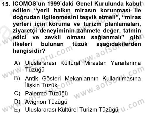 Arkeolojik Alan Yönetimi Dersi 2015 - 2016 Yılı (Vize) Ara Sınav Soruları 15. Soru