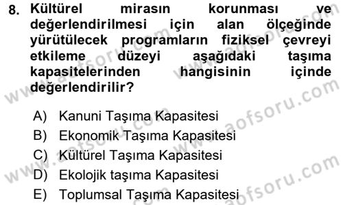 Arkeolojik Alan Yönetimi Dersi 2015 - 2016 Yılı (Vize) Ara Sınav Soruları 8. Soru