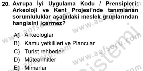 Arkeolojik Alan Yönetimi Dersi 2015 - 2016 Yılı (Final) Dönem Sonu Sınavı 20. Soru