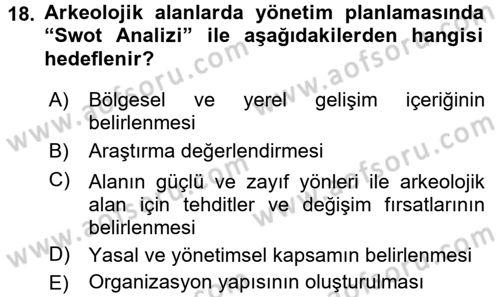 Arkeolojik Alan Yönetimi Dersi 2016 - 2017 Yılı (Vize) Ara Sınav Soruları 18. Soru