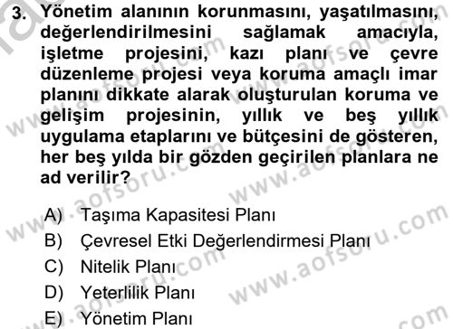 Arkeolojik Alan Yönetimi Dersi 2016 - 2017 Yılı (Vize) Ara Sınav Soruları 3. Soru