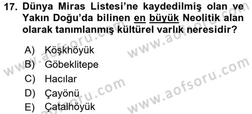 Arkeolojik Alan Yönetimi Dersi 2016 - 2017 Yılı (Final) Dönem Sonu Sınavı 17. Soru