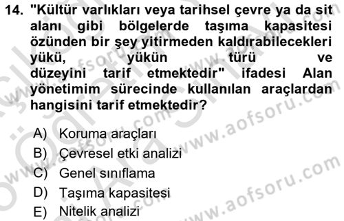 Arkeolojik Alan Yönetimi Dersi 2024 - 2025 Yılı (Vize) Ara Sınav Soruları 14. Soru
