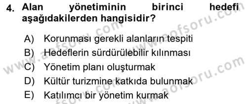 Arkeolojik Alan Yönetimi Dersi 2024 - 2025 Yılı (Vize) Ara Sınav Soruları 4. Soru