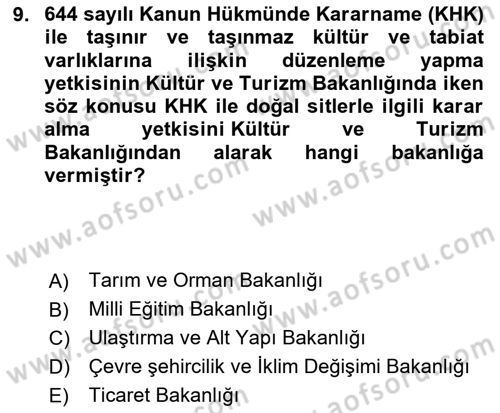 Arkeolojik Alan Yönetimi Dersi 2024 - 2025 Yılı (Vize) Ara Sınav Soruları 9. Soru