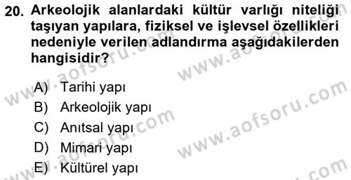 Arkeolojik Alan Yönetimi Dersi 2024 - 2025 Yılı (Final) Dönem Sonu Sınav Soruları 20. Soru