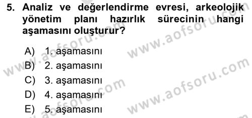 Arkeolojik Alan Yönetimi Dersi 2024 - 2025 Yılı (Final) Dönem Sonu Sınav Soruları 5. Soru