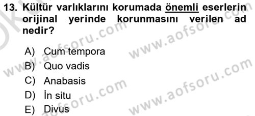 Arkeolojik Alan Yönetimi Dersi 2024 - 2025 Yılı Yaz Okulu Sınav Soruları 13. Soru